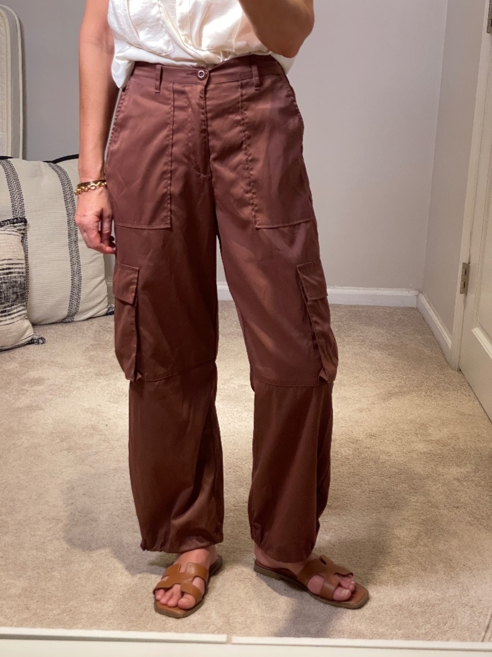 Celebrity Pink cargo joggers pants satin brick brown women S